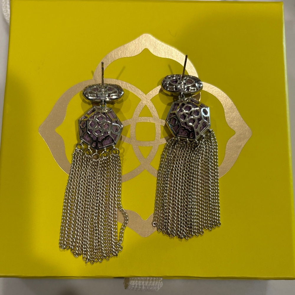 Kendra Scott Lavender Stone Silver Tassel Drop Earrings - Picture 4 of 4